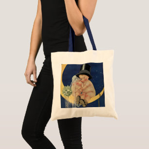 Bolso De Tela Boda Vintage, Novia y Novio Adorables en una Luna