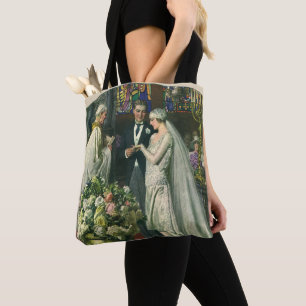 Bolso De Tela Boda Vintage, Novia y Novio con Menorá