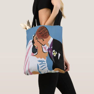 Bolso De Tela Boda Vintage, recién casados novios besándose