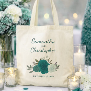 Bolso De Tela Bodas de nombres de parejas boho rosas aqua y verd
