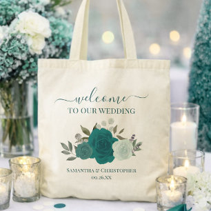 Bolso De Tela Bodas Elegantes Rosas Boho Verde Azul y Aguamarina