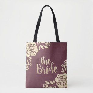 Bolso De Tela Bodas novias Moda moderna Rosas de oro Borgoña Roj