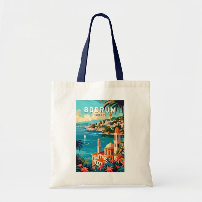 Bolso De Tela Bodrum Turkey Travel Art Vintage (Frente)
