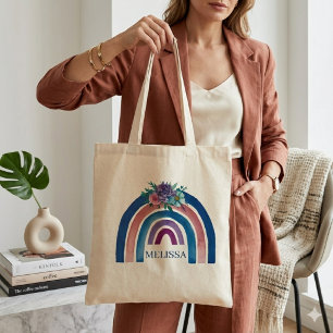 Bolso De Tela Boho arcoíris personalizado con flores 