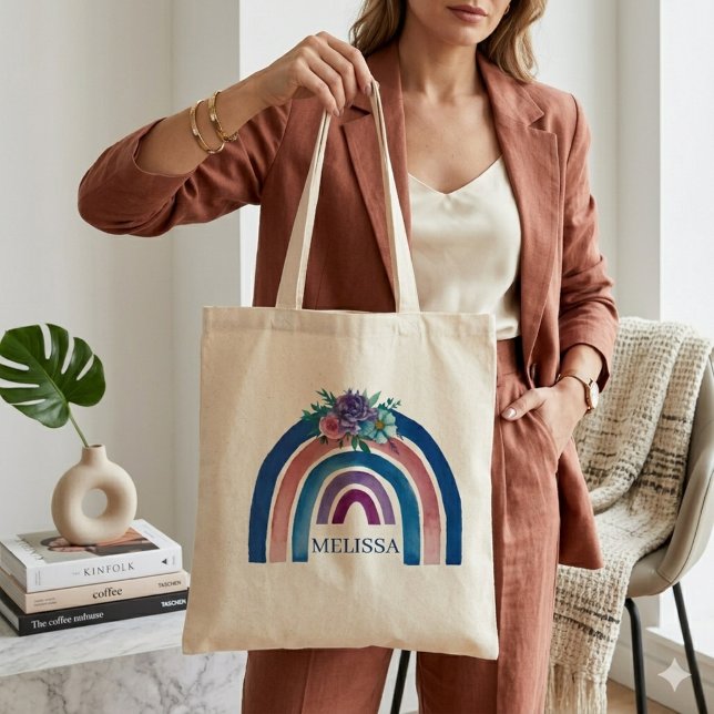 Bolso De Tela Boho arcoíris personalizado con flores  (Subido por el creador)
