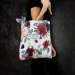 Bolso De Tela Boho Bloom | Camarada de la Marina y de la Red Bor<br><div class="desc">Sofisticado ramo de flores pintado a mano boda y tema fiesta en una marsala de color rojo burdeos y color de agua rosa rubí floral con flores de acento azul marino adornadas con laurel botánico y rojo oscuro. De la colección "Boho Bloom", esta magnífica disposición presenta una rica decoración de...</div>