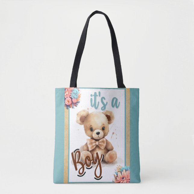 Bolso De Tela Boho Blue Bear Baby Shower (Anverso)