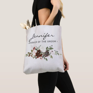 Bolso De Tela Boho Borgoña escritura floral rosa madre de Groom