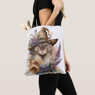 BOLSO DE TELA BOHO BROWN & TAN HALLOWEEN CAT Y FLORES