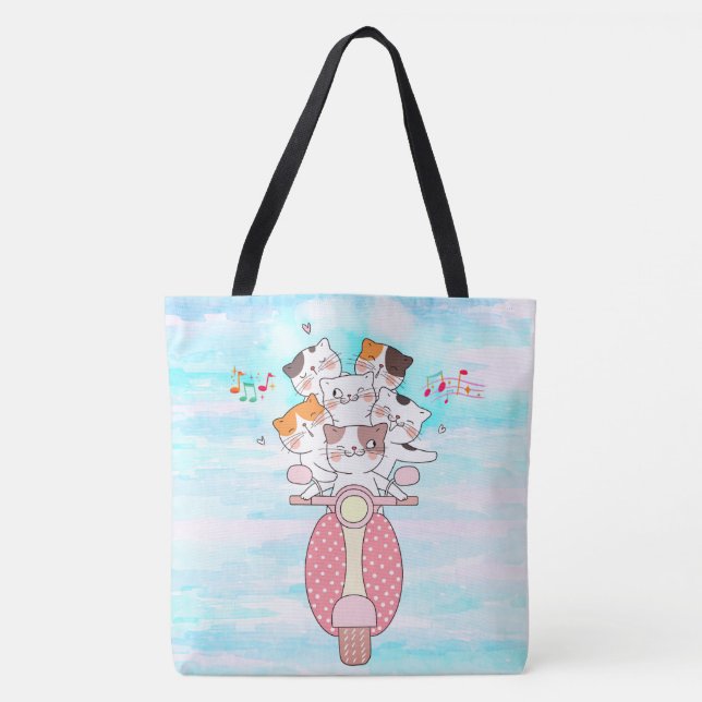 Bolso De Tela Boho Cat Lover, Tote de gatos felices (Anverso)