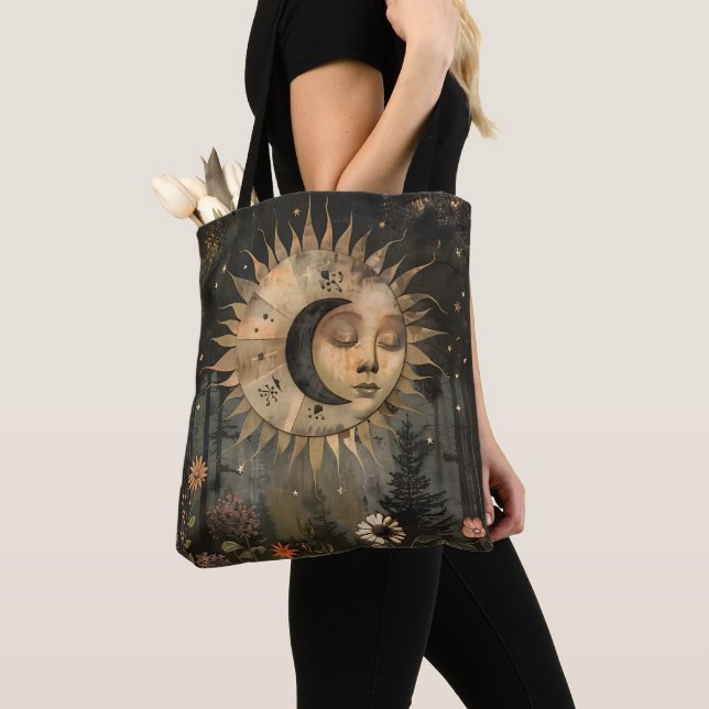 Bolso De Tela Boho Celestial Sun Moon Wildflower Garden (Detalle)