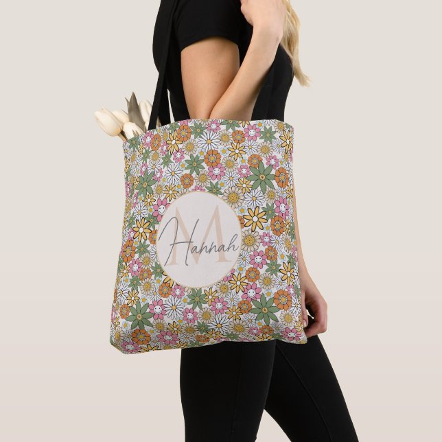 Bolso De Tela Boho Daisy Flores Groovy Floral 70 (Detalle)
