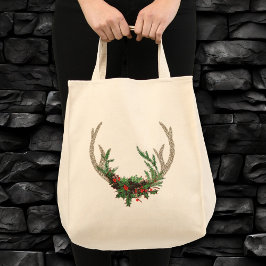 Bolso De Tela Boho Deer Antlers | Rustic Red Christmas Floral