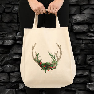 Bolso De Tela Boho Deer Antlers Rustic Red Christmas Floral