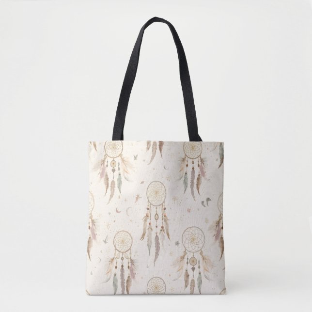 Bolso De Tela Boho Dreamcatcher Tote Bag | Ethereal Feathers (Anverso)