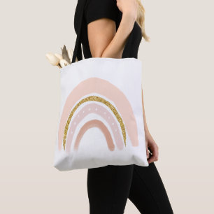Bolso De Tela Boho elegante arcoiris rosa y dorado