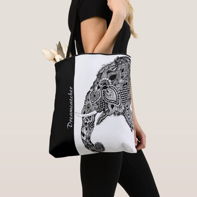 Bolso De Tela Boho Elephant Dreamcatcher - Tote Bag (Detalle)