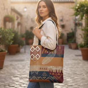 Bolso De Tela Boho Ethnic Print Tote Bag – Earth Tones, Nature