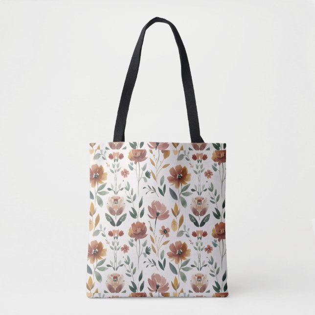 Bolso De Tela Boho Floral Geometry – Earthy Wildflower Pattern (Anverso)