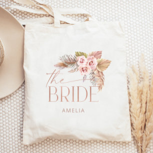 Bolso De Tela Boho Floral Pampas Rosa Dorado Novia