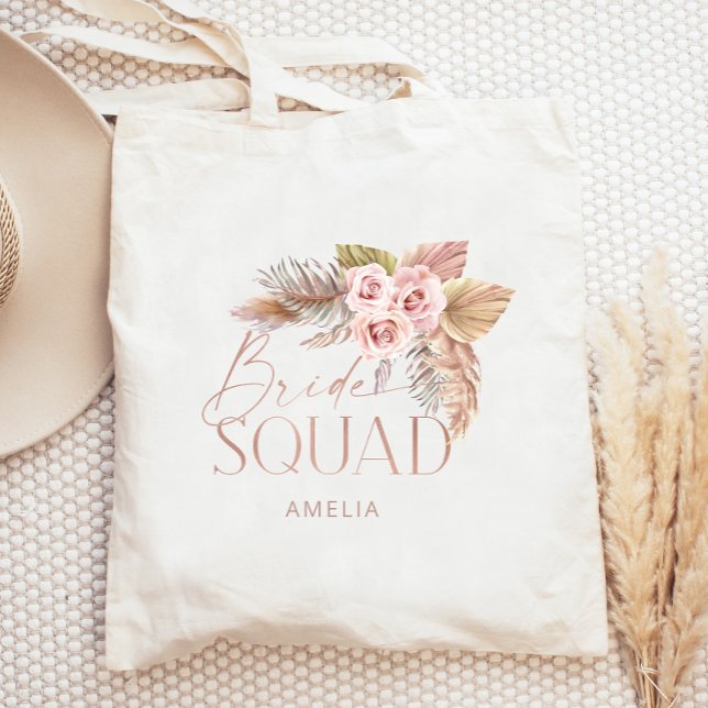 Bolso De Tela Boho Floral Pampas Rosa Escuadrón de novias de oro (Subido por el creador)