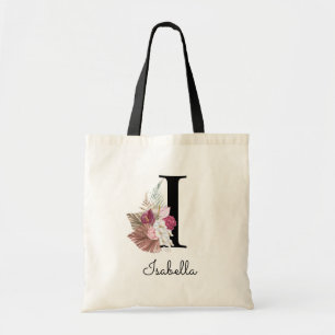 Bolso De Tela Boho Floral Rosa Monograma Inicial I