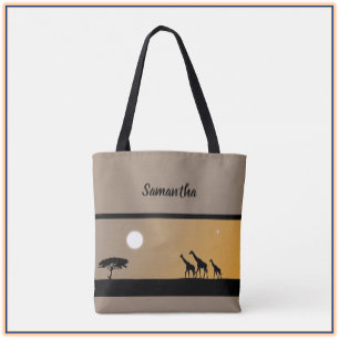 Bolso De Tela Boho Giraffes al atardecer con luna llena