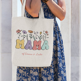 Bolso De Tela Boho Mama escribe con flores y nombres de niños