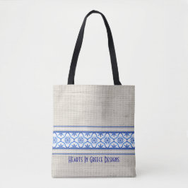 Bolso De Tela Boho Mediterráneo Tile Blue White Personalizado