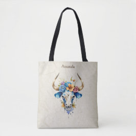 Bolso De Tela Boho Moda Watercolor Floral Cow Skull