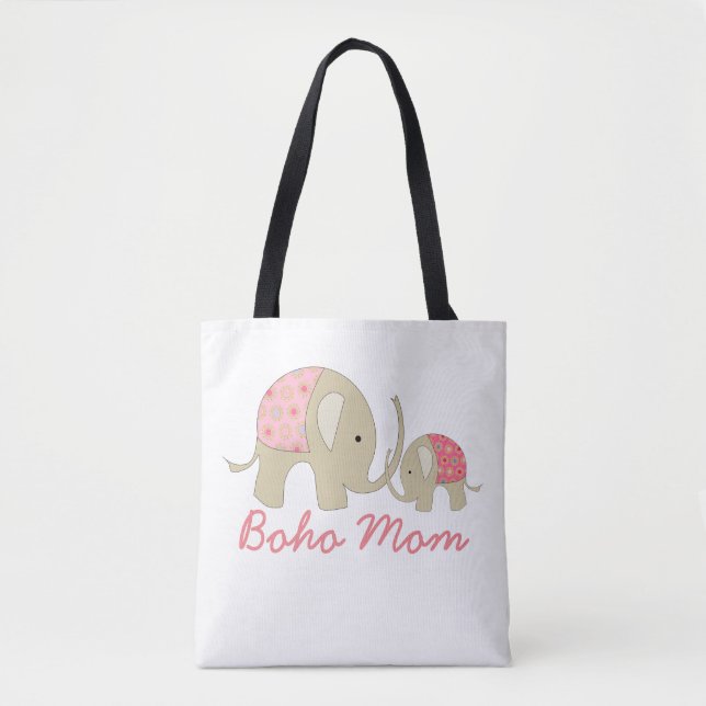 Bolso De Tela Boho Mom, Pink Elephant (Anverso)