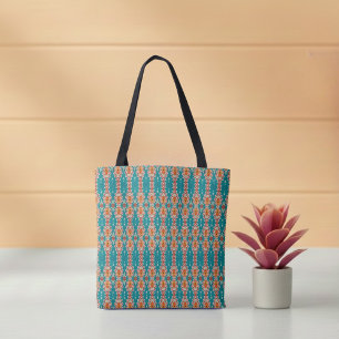 Bolso De Tela Boho naranja y tribal turquesa inspirado en 
