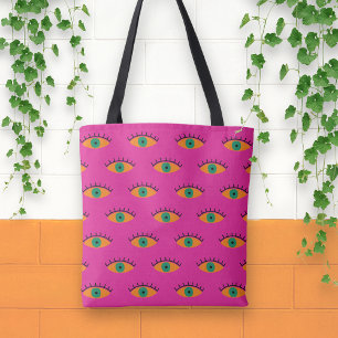 Bolso De Tela BOHO Patrón Ojo Malvado Fundido Fuchsia Diversión