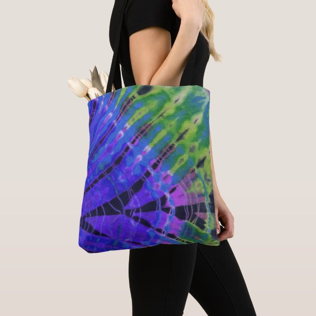 Bolso De Tela Boho Peacock Azul Abstracto Batik Tie Dye Art (Detalle)