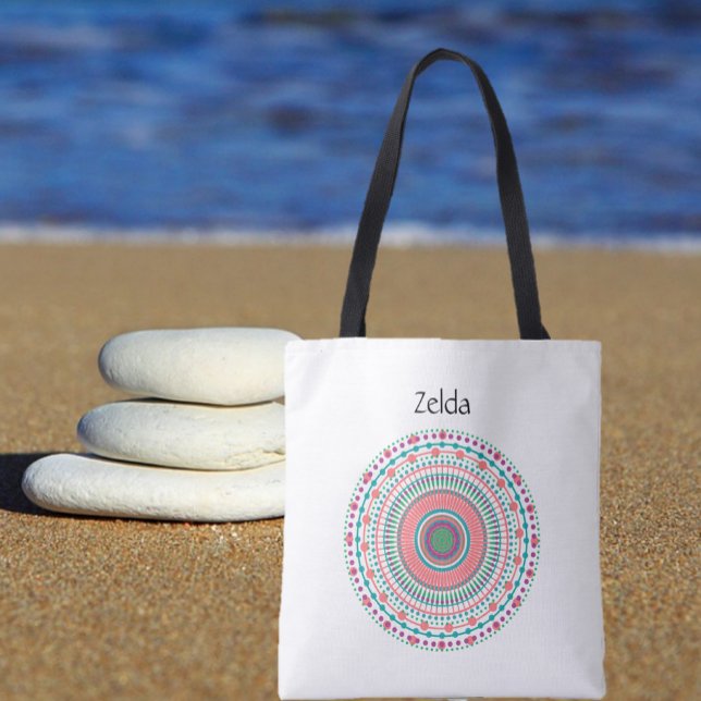 Bolso De Tela Boho Pink and Green Pastel Mandala (Subido por el creador)