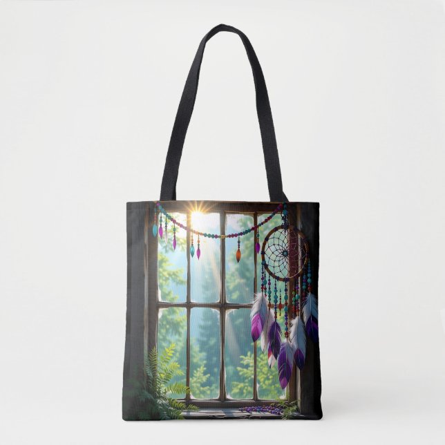 Bolso De Tela Boho Purple Dreamcatcher in Window (Anverso)