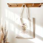 Bolso De Tela Boho Purple Wildflowers Personalizado de nombre de<br><div class="desc">Simple luz morado flores silvestres floral Boho novia ducha Personalizado fiesta de novias</div>