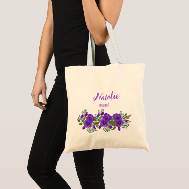 Bolso De Tela Boho púrpura Bridemaid verano acuarela floraciones (Anverso (producto))