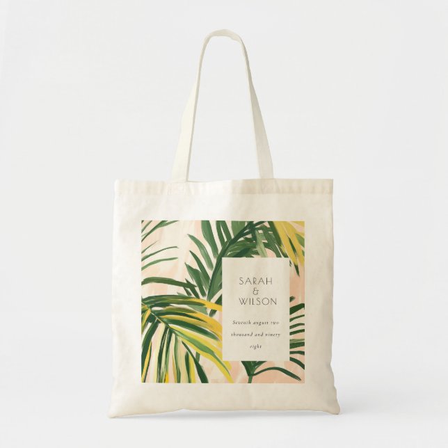 Bolso De Tela Boho Rubor Green Tropical Palm Beach Wedding (Frente)