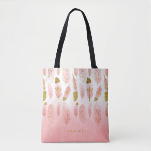 Bolso De Tela Boho Rubor Rosa y Plumas Doradas Bridesmaid