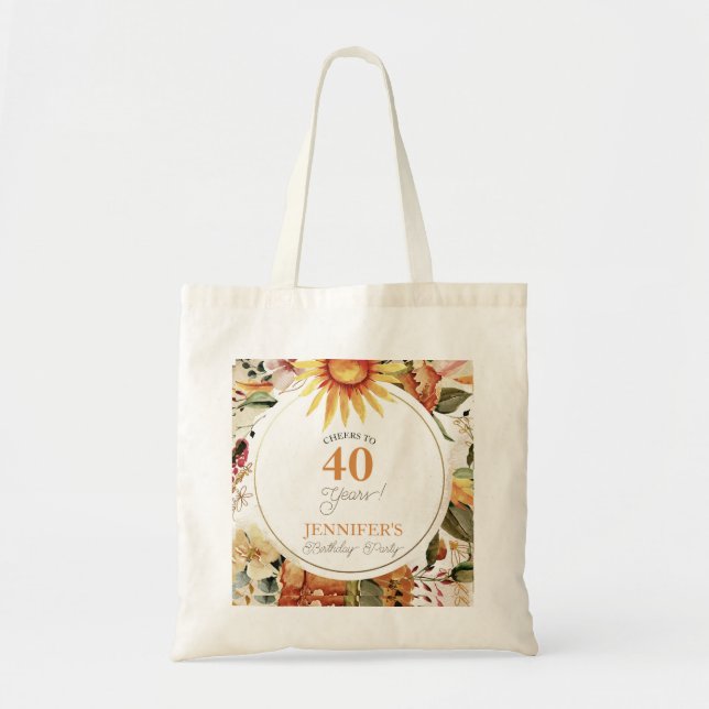 Bolso De Tela Boho Rustic Autumn Sunflower 40 Fiesta de cumpleañ (Frente)
