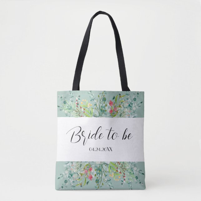 Bolso De Tela Boho Soft Green con Wildflowers Brien to Be (Anverso)