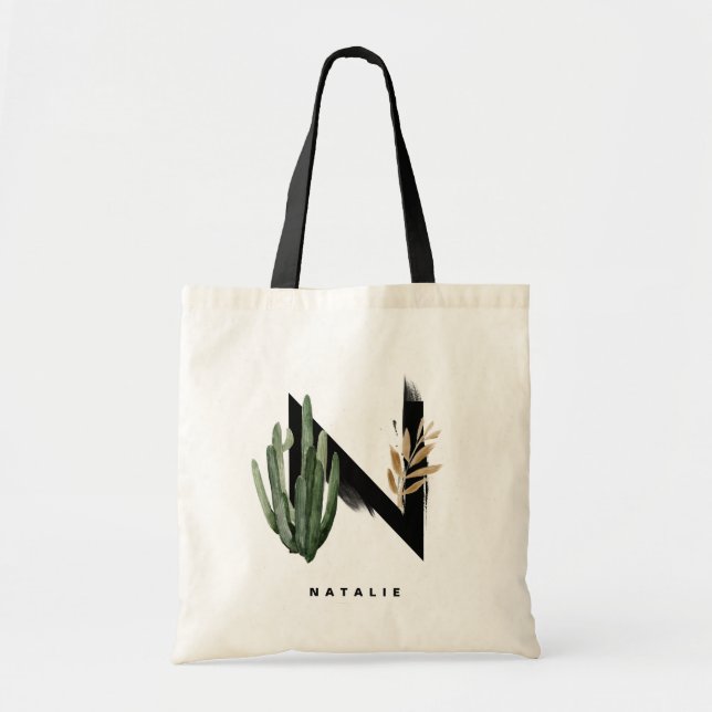 Bolso De Tela Boho Succulents Letter H Monogram Bridesmaid (Frente)