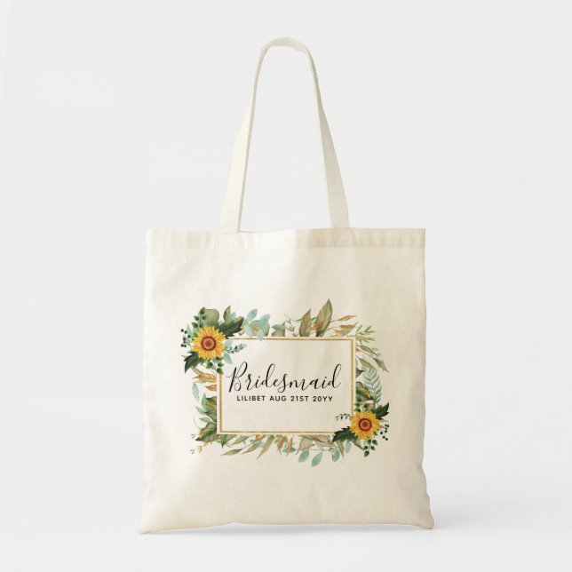 Bolso De Tela Boho Sunflower Sage Greenery Boda (Frente)