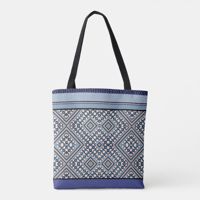 Bolso De Tela Boho Tan, negro, azul tribal inspirado (Reverso)