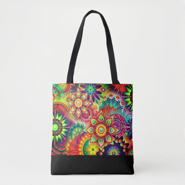 Bolso De Tela Boho tote de flores abstracto (Anverso)