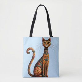 Bolso De Tela Boho Tribal Cat Cute Folk Art with Flowers