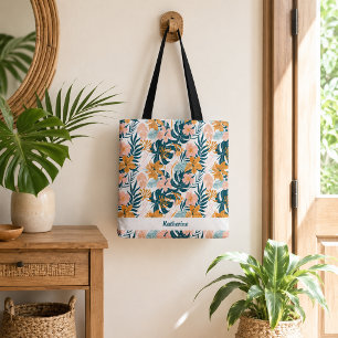 Bolso De Tela Boho Tropical Hojas Flores