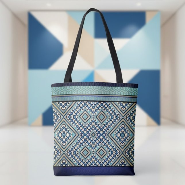 Bolso De Tela Boho Verde azulado, Tan, Negro, Tribal Azul (Subido por el creador)