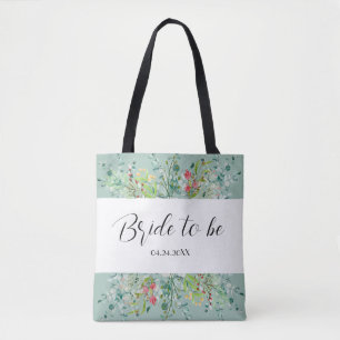 Bolso De Tela Boho Verde Suave con Novia a Punto de Casarse y Fl